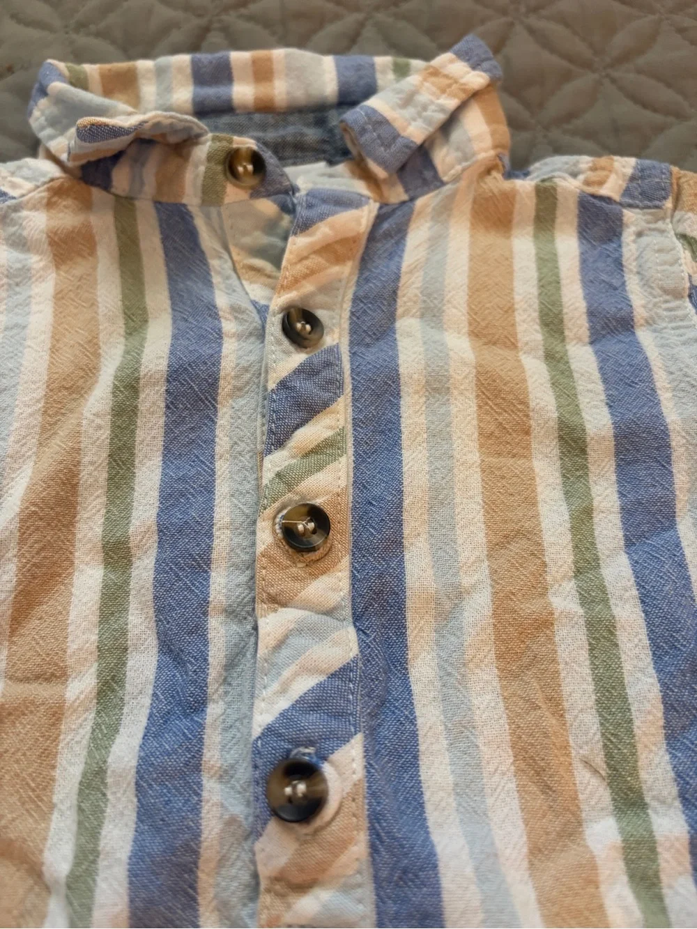 Tommy Bahama Striped Baby Romper in Blue, Tan & Green